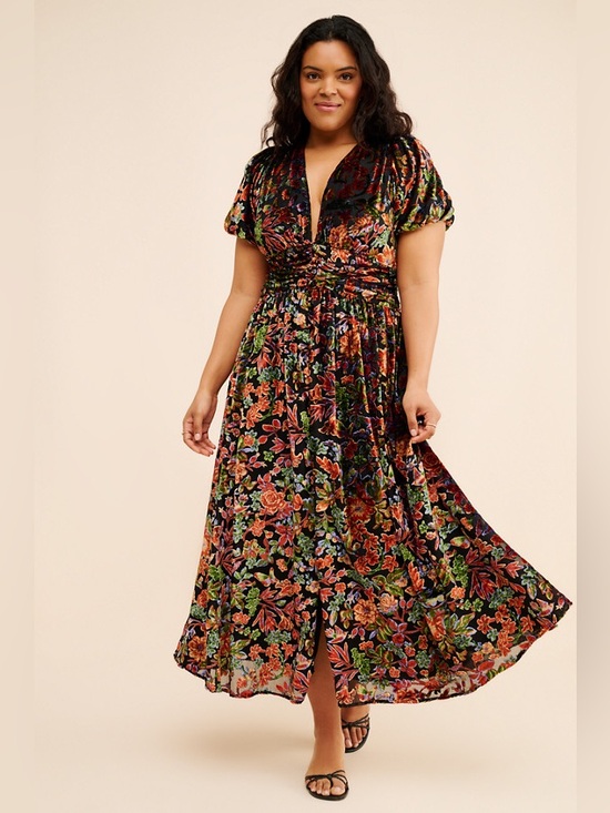 By Anthropologie Dresses & Skirts - By Anthropologie Katerina Button-Front Burnout Velvet Floral Midi Dress US 16